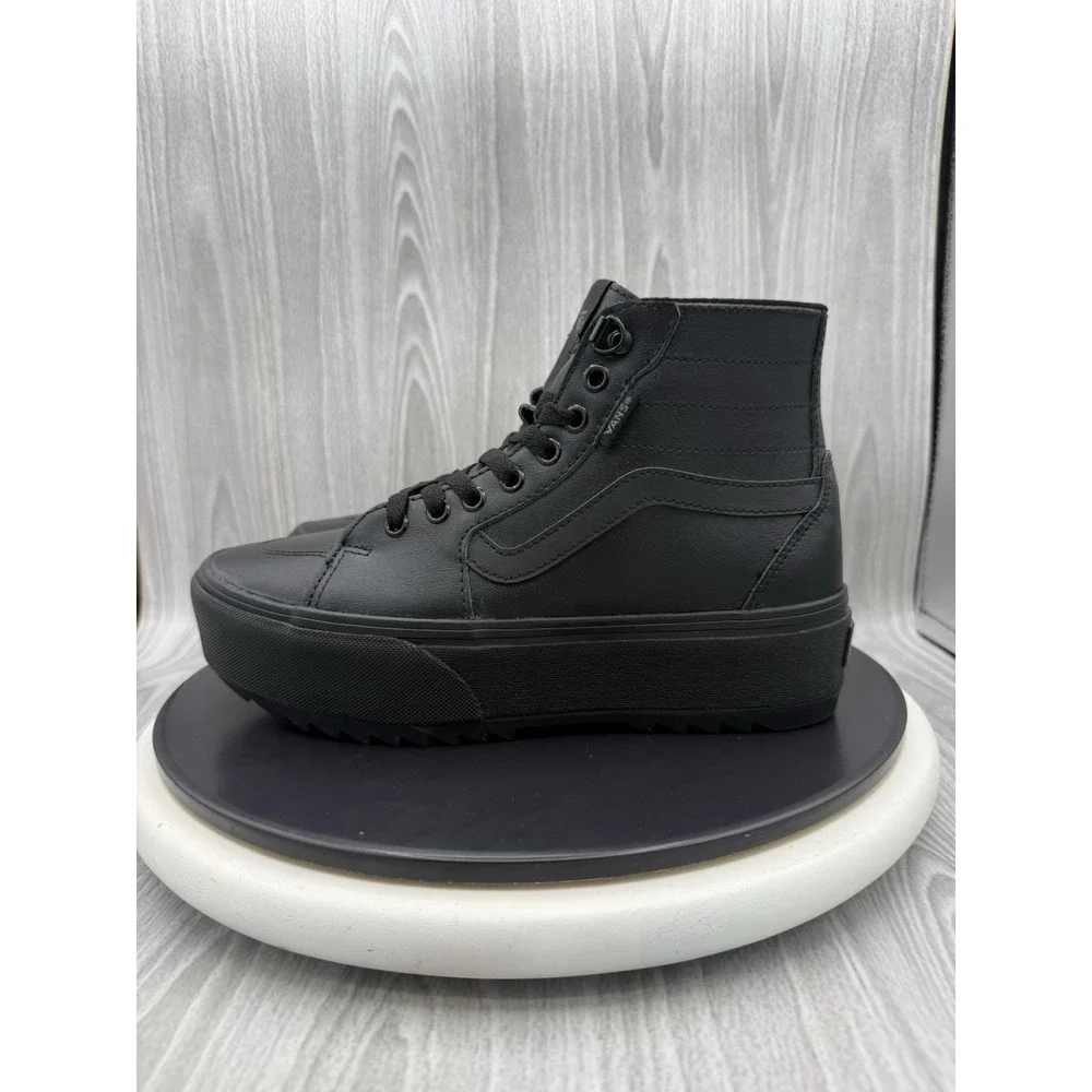 Vans Filmore Hi Stackform Womens Sz 9 Triple Black Leather Platform Shoes NEW